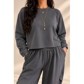 Grafitowa / czekoladowa bluza damska cropped Philia Loft | AdoreDanew