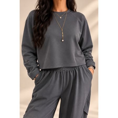 Grafitowa / czekoladowa bluza damska cropped Philia Loft | AdoreDanew