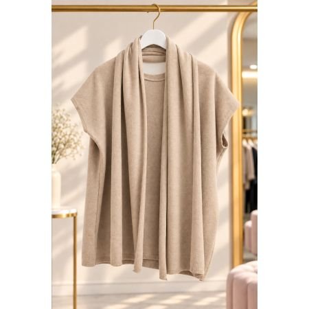 Damski Sweter z Szalem z Wiskozą – Bordo, Beż, Czekolada