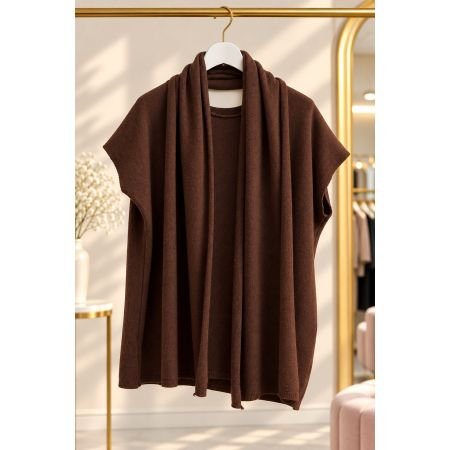 Damski Sweter z Szalem z Wiskozą – Bordo, Beż, Czekolada
