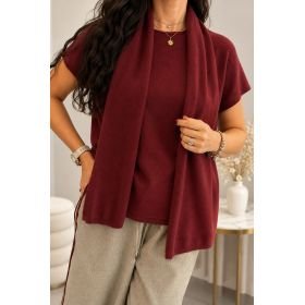 Damski Sweter z Szalem z Wiskozą – Bordo, Beż, Czekolada