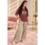T-shirt damski Roberta Biagi z logo bordo i khaki | AdoreDanew
