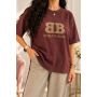 T-shirt damski Roberta Biagi z logo bordo i khaki | AdoreDanew