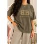 T-shirt damski Roberta Biagi z logo bordo i khaki | AdoreDanew