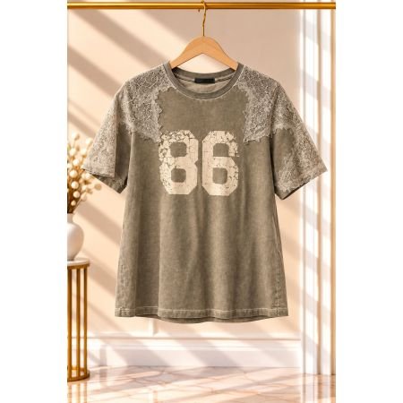 T-shirt damski Philia Loft Fango 86 z koronką | Bawełna