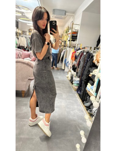 Jeansowa Spódnica Maxi Szara | Wysoki Stan + Pasek | Bawełna Rayon