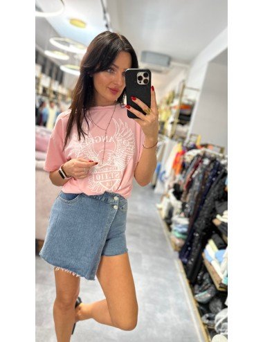 Różowa koszulka z białym nadrukiem // 946