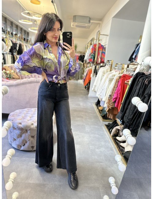 zarne Spodnie z Szerokimi Nogawkami: Białe Przetarcia, Zapinane na Ekspres | Adore Danew