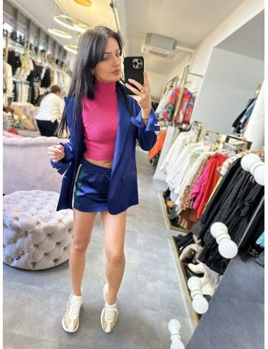 Granatowa Krótka Spódnica Sportowa z Lampasami | Babylon