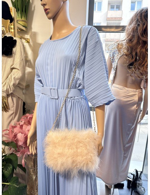 Czarna i Beżowa Kopertowa Torebka z Piórami na Złotym Długim Pasku | Elegancka Wieczorowa Torebka