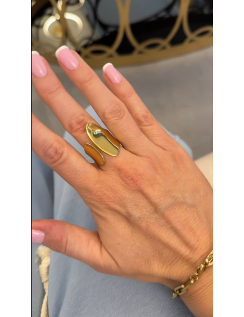 złoty pierścionek ze stali chirurgicznej dopasowujący się do rozmiaru palca // 1089