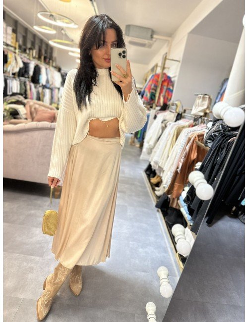 Długa spódnica w dwóch kolorach beż i lila