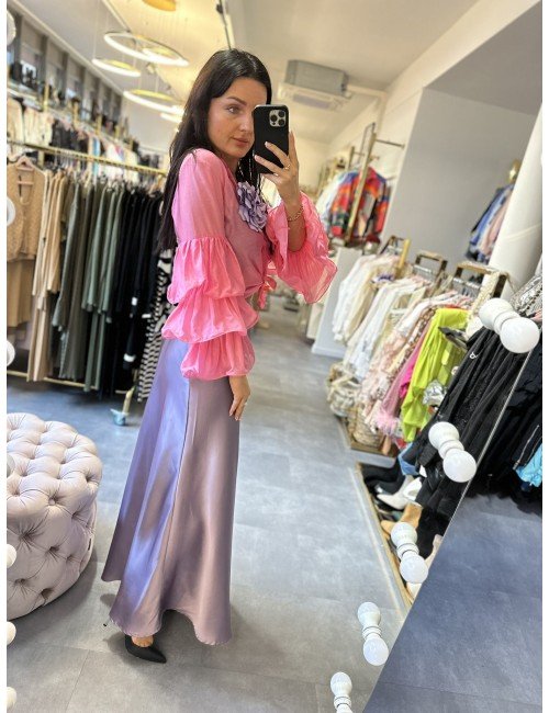 Długa spódnica w dwóch kolorach beż i lila