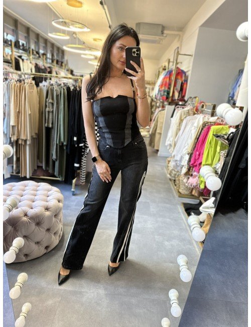 Czarne spodnie jeansowe z ekspresem po boku // 1191