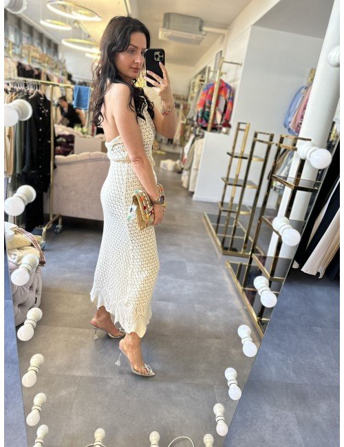 Beżowa ażurowa sukienka