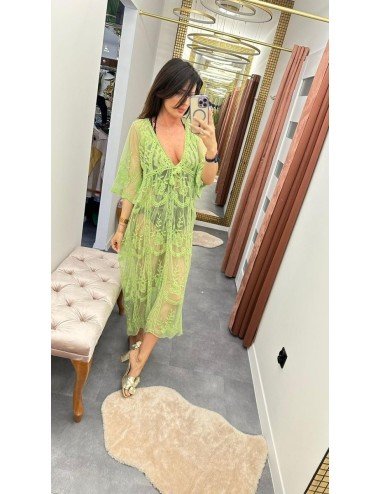 Zielone Pareo Plażowe Koronkowe Ana Caselli Bawełna Poliester Narzutka