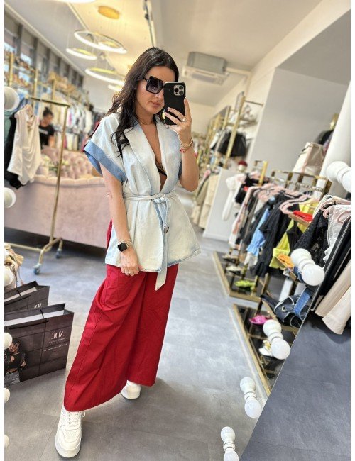 Kardigan z jeansowym przodem i czerwonym tyłem od motel // 1222