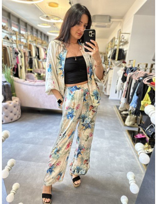 spodnie 100% Wiskoza w Pastelowe Kwiaty - Souvenir