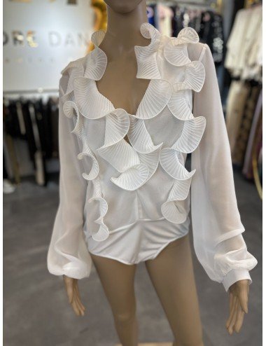 Eleganckie Białe Body z Długim Rękawem i Żabotem od Babylon: Doskonała Klasyka dla Twojej Garderoby // 1261