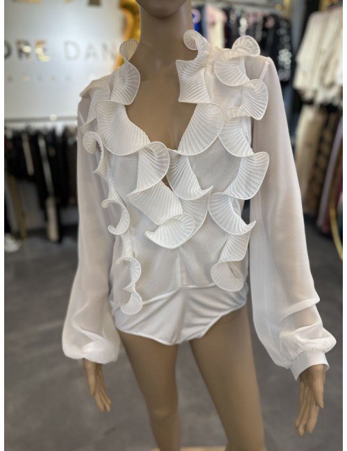 Eleganckie Białe Body z Długim Rękawem i Żabotem od Babylon: Doskonała Klasyka dla Twojej Garderoby // 1261