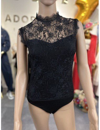 Czarne koronkowe body bez rękawów // 1285