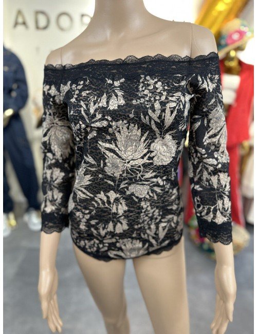 Czarne koronkowe body z dekoltem w łódkę // 1286