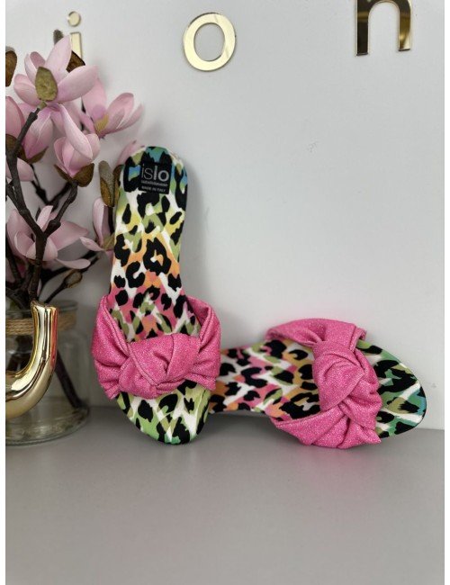 Różowe klapki na płaskiej podeszwie w panterkę // 1327