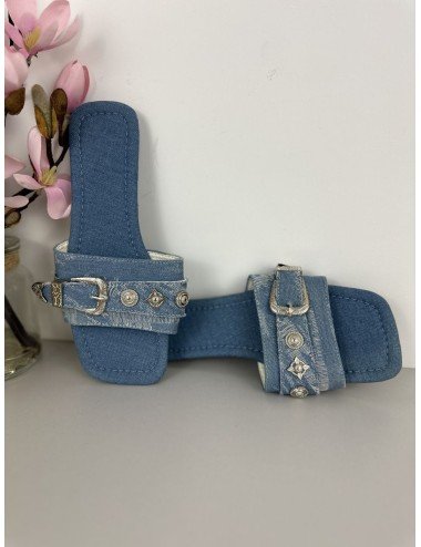 Jeansowe klapki na płaskiej podeszwie // 1329