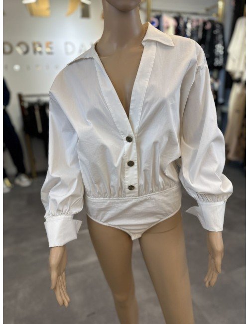 Stylowe Białe Body z długim rękawem od Babylon // 1353