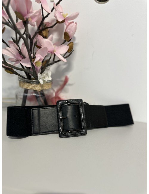 Czarny pasek z ozdobną klamrą z diamencikami // 1354*