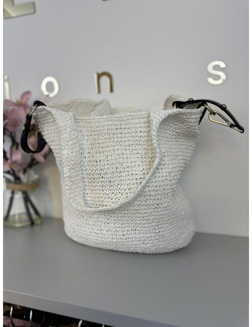 Biała torba pleciona do ręki i na ramię // 1405