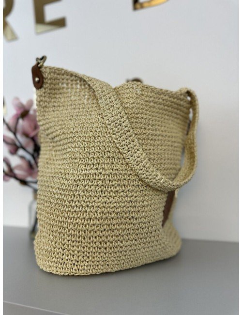 Beżowa torba pleciona do ręki i na ramię // 1408
