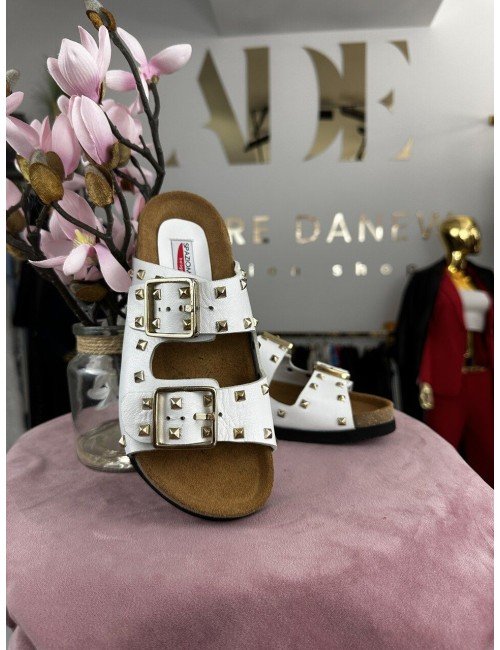 Białe klapki z dżetami // 1413