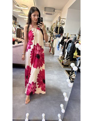 Długa sukienka w różowe kwiaty od Lumina // 1434