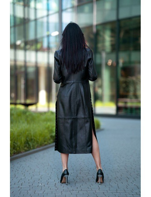 długi czarny płaszcz - skóra naturalna // 1451**