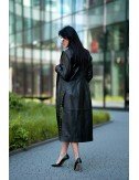 długi czarny płaszcz - skóra naturalna // 1451**