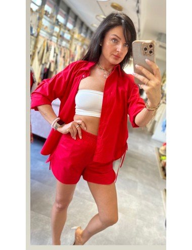 bawełniany czerwony komplet koszula i szorty // 1522