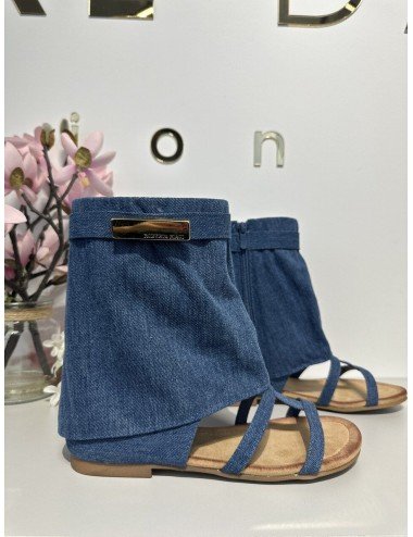 Niebieskie Płaskie Sandały z Wywiniętą Cholewką od Roberta Biagi