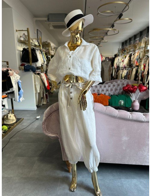 białe lniane spodnie na guziczki 100% len //1571