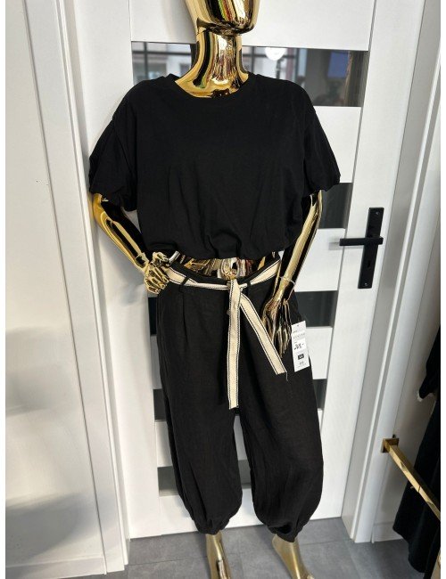 czarne lniane spodnie na guziczki 100% len // 1572