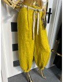 żółte lniane spodnie na guziczki 100% len // 1575