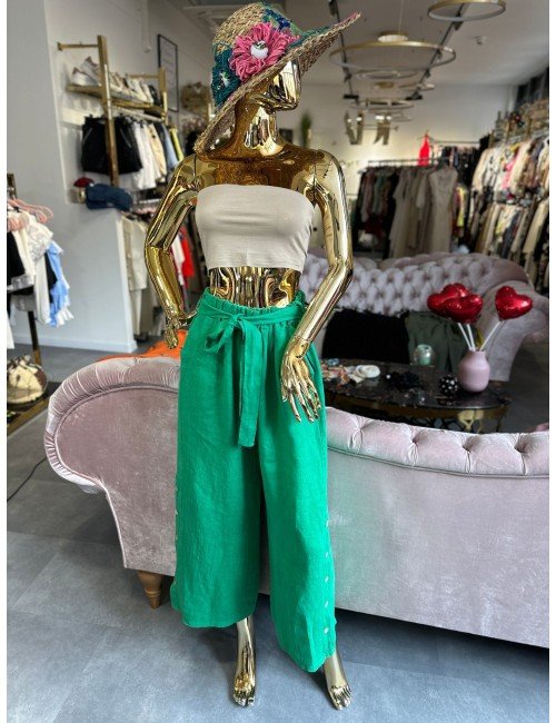 zielone lniane spodnie z gumką 100% len // 1576