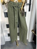 khaki lniane spodnie z gumką 100% len // 1578