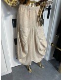 beżowa lniana spódnica z gumką 100% len // 1581