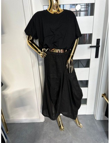 czarna lniana spódnica z gumką 100% len // 1582