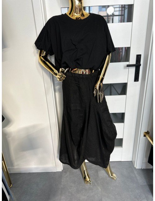 czarna lniana spódnica z gumką 100% len // 1582