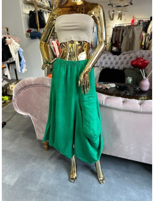 zielona lniana spódnica z gumką 100% len // 1583