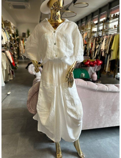 biała lniana spódnica z gumką 100% len // 1584