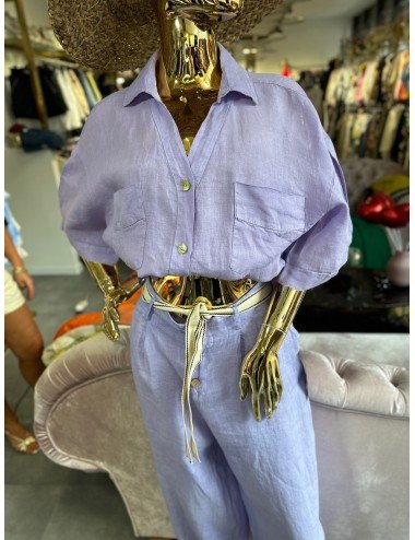 fioletowa luźna koszula 100% len // 1586