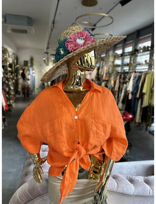 pomarańczowy luźna koszula 100% len // 1588